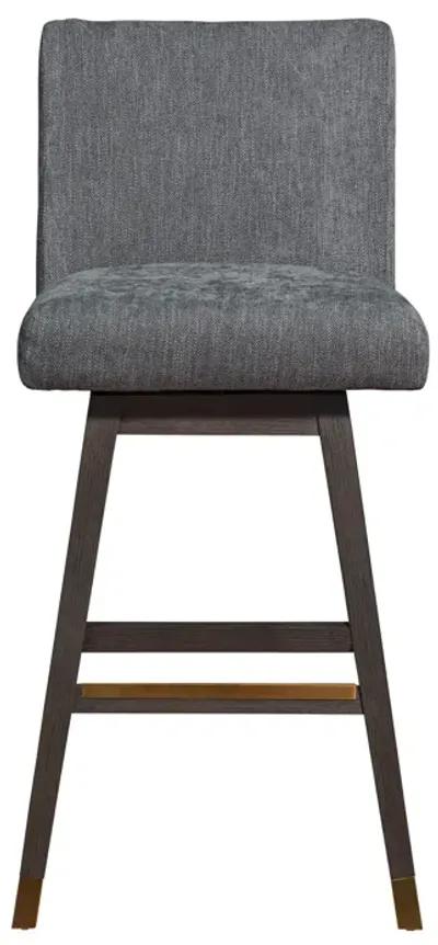 Basila Swivel Bar Stool in Gray Oak Wood Finish with Gray Fabric