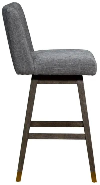 Basila Swivel Bar Stool in Gray Oak Wood Finish with Gray Fabric