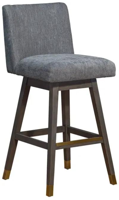 Basila Swivel Bar Stool in Gray Oak Wood Finish with Gray Fabric