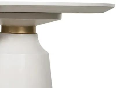 Pinni White Concrete Round Dining Table with Bronze Painted Accent