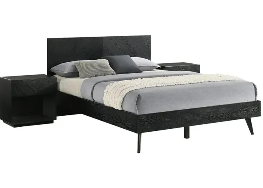 Petra Queen 3 Piece Wood Bedroom Set in Black Finish