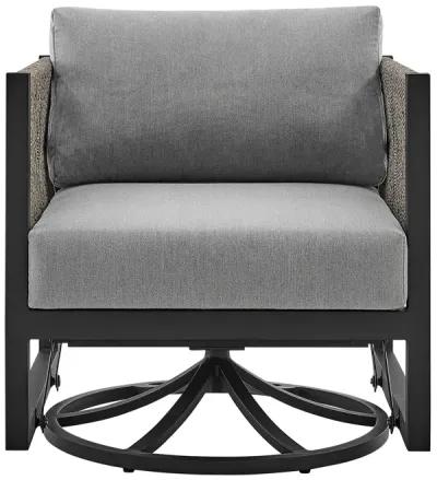 Cuffay Outdoor Patio Swivel Glider Lounge Chair in Black Aluminum with Gray Cushions