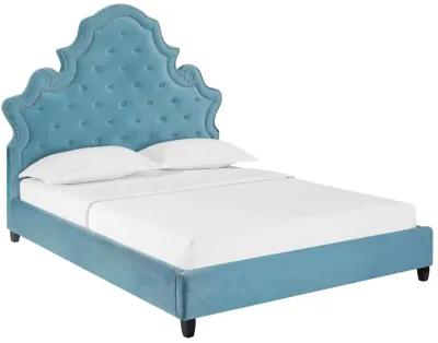 Valentina Queen Tufted Nailhead Performance Velvet Platform Bed