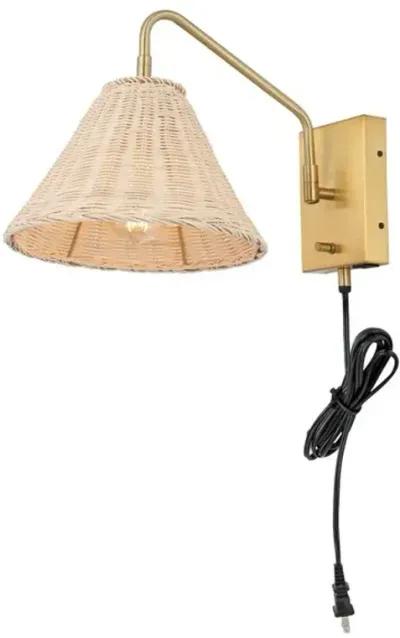 TRESSA, 16 INCH, NATURAL/BRASS, RATTAN/IRON WALL SCONCE SET OF 2 W/ USB PORT?