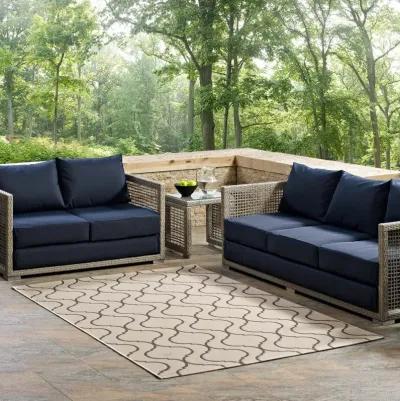 Linza Wave Abstract Trellis 5x8 Indoor and Outdoor Area Rug