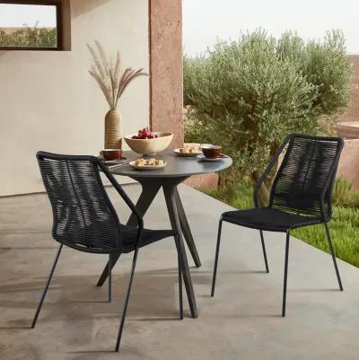 Clip Indoor Outdoor Stackable Steel Dining Chair with Black Rope - Set of 2