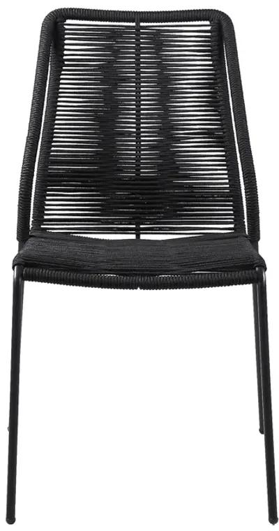 Clip Indoor Outdoor Stackable Steel Dining Chair with Black Rope - Set of 2