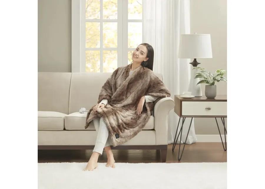 Beautyrest Zuri Tan Faux Fur Heated Wrap with Built-in Controller