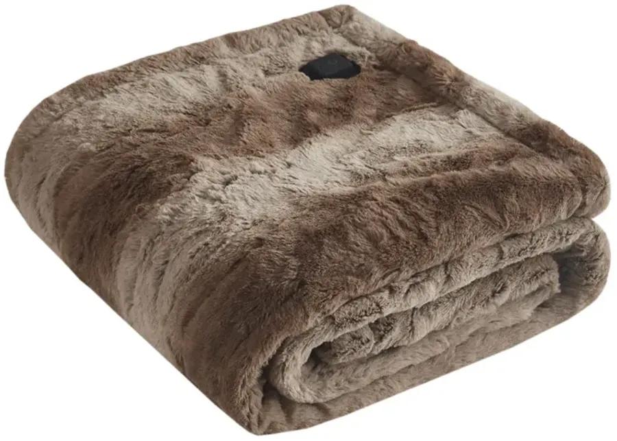 Beautyrest Zuri Tan Faux Fur Heated Wrap with Built-in Controller