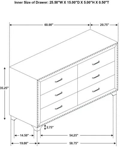 Melody 6-drawer Upholstered Dresser Grey