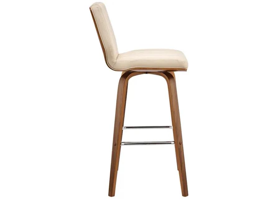 Renee 30" Swivel Cream Faux Leather and Walnut Wood Bar Stool