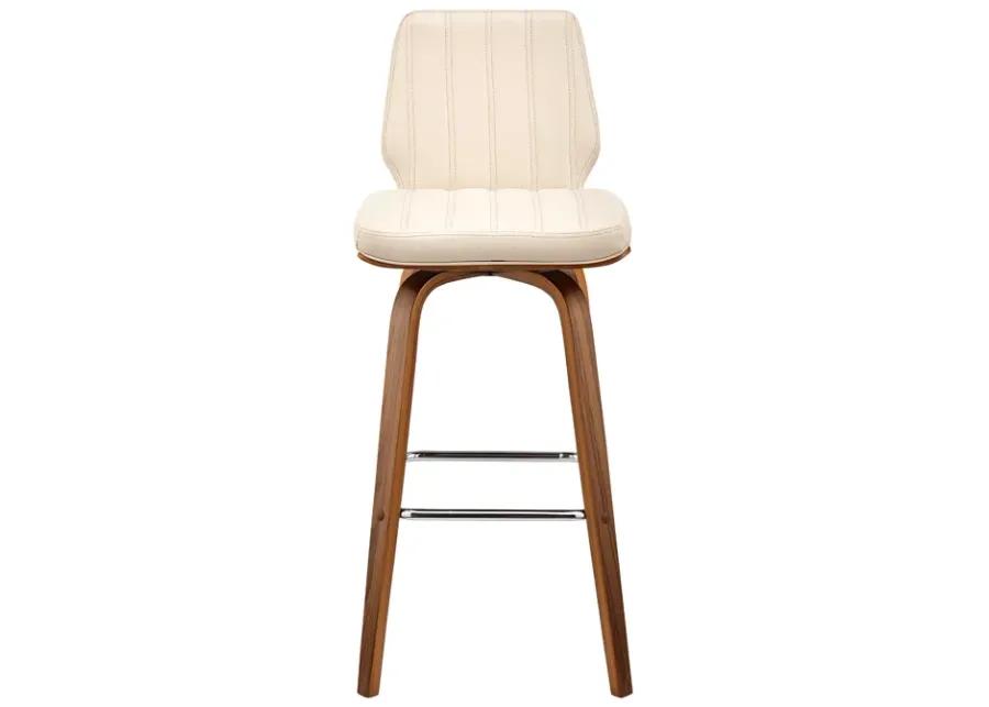 Renee 30" Swivel Cream Faux Leather and Walnut Wood Bar Stool