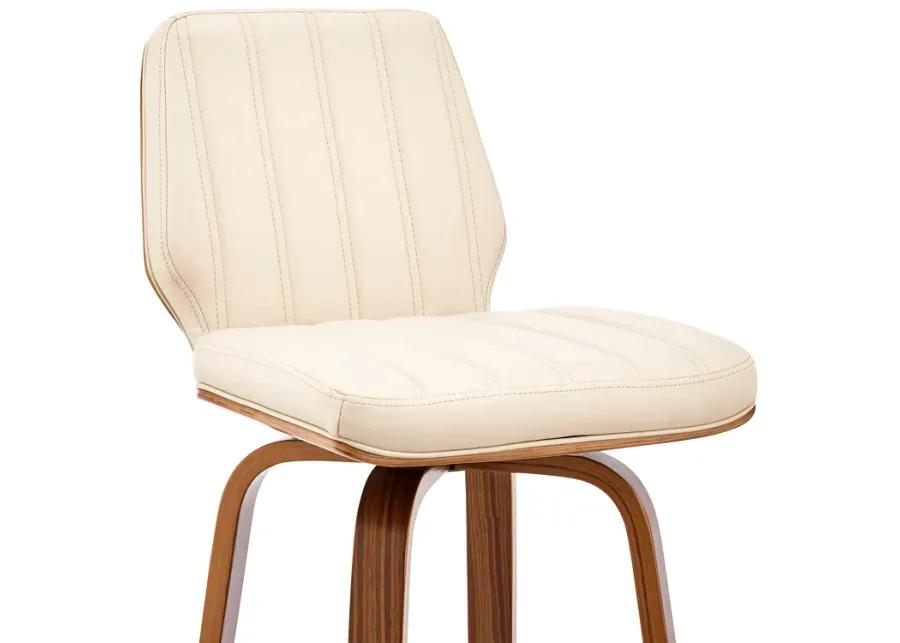 Renee 30" Swivel Cream Faux Leather and Walnut Wood Bar Stool