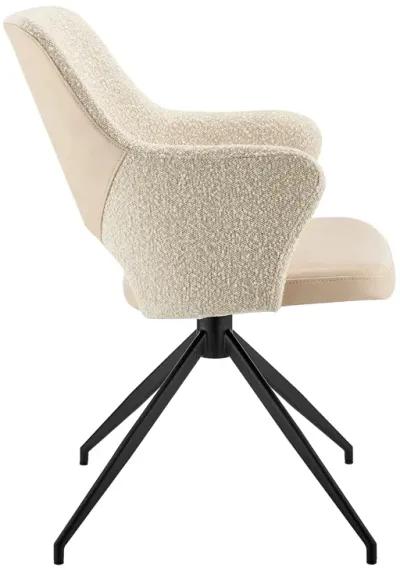 Darcie Armchair in Ivory Leatherette and Fabric with Black Base - Set of 1