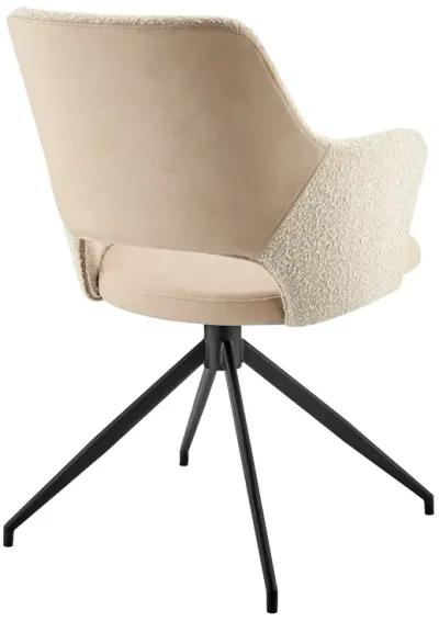 Darcie Armchair in Ivory Leatherette and Fabric with Black Base - Set of 1