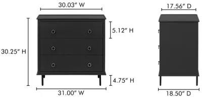 Reagan 3 Drawer Nightstand Black