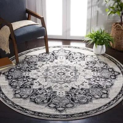 Brentwood 802 Ivory / Black 6'-7" X 6'-7" Round Round Powerloomed Rug