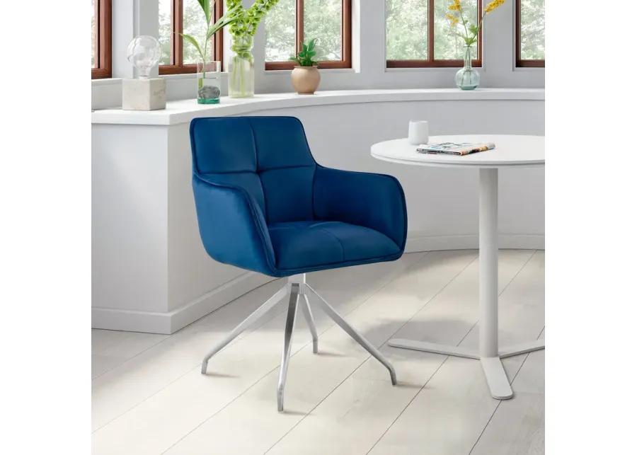 Noah Dining Room Accent Chair in Blue Velvet and Brushed Stainless Steel Finish