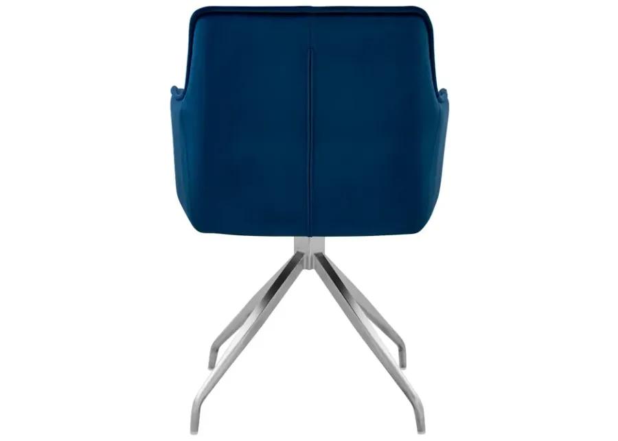 Noah Dining Room Accent Chair in Blue Velvet and Brushed Stainless Steel Finish