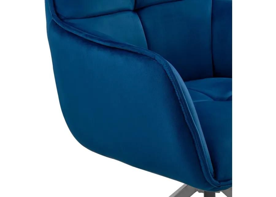 Noah Dining Room Accent Chair in Blue Velvet and Brushed Stainless Steel Finish