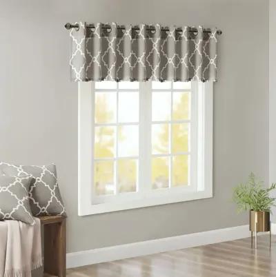 Madison Park Saratoga Grey/White Fretwork Print Grommet Top Window Valance