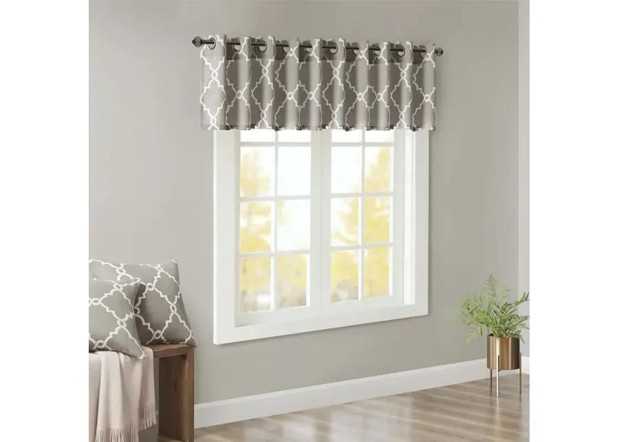 Madison Park Saratoga Grey/White Fretwork Print Grommet Top Window Valance