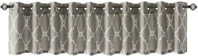 Madison Park Saratoga Grey/White Fretwork Print Grommet Top Window Valance