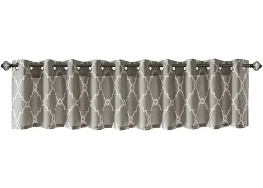 Madison Park Saratoga Grey/White Fretwork Print Grommet Top Window Valance