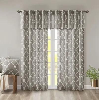 Madison Park Saratoga Grey/White Fretwork Print Grommet Top Window Valance