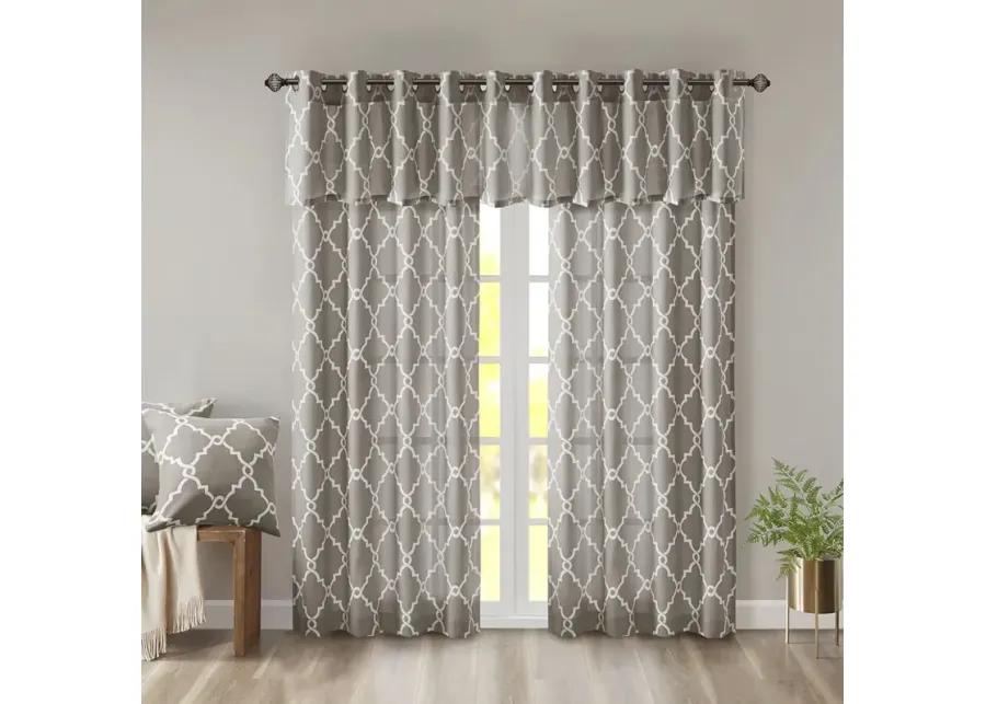 Madison Park Saratoga Grey/White Fretwork Print Grommet Top Window Valance