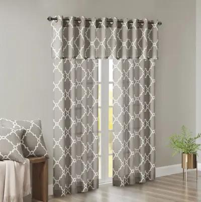 Madison Park Saratoga Grey/White Fretwork Print Grommet Top Window Valance