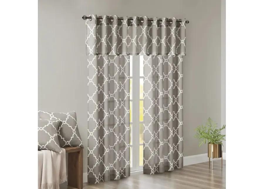 Madison Park Saratoga Grey/White Fretwork Print Grommet Top Window Valance