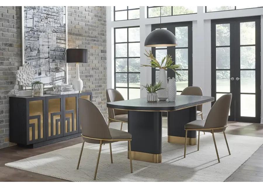 Doheny Wood and Metal Oval Dining Table in Black and Brass