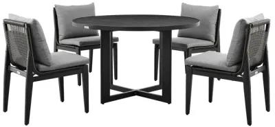 Grand Outdoor Patio 5-Piece Round Dining Table Set in Aluminum with Gray Cushions