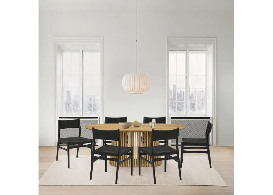 Pasadena Erie 7 Piece Oval Dining Set in Natural Oak Finish with Black Paper Cord Chairs