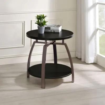 Dacre Round End Table Dark Grey and Black Nickel