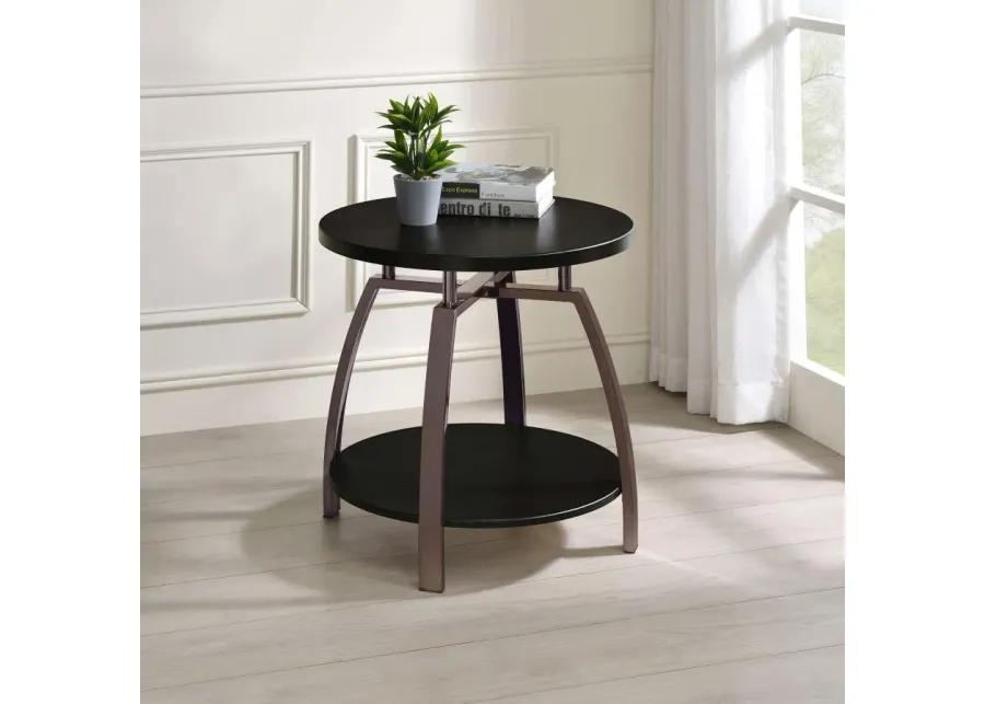 Dacre Round End Table Dark Grey and Black Nickel