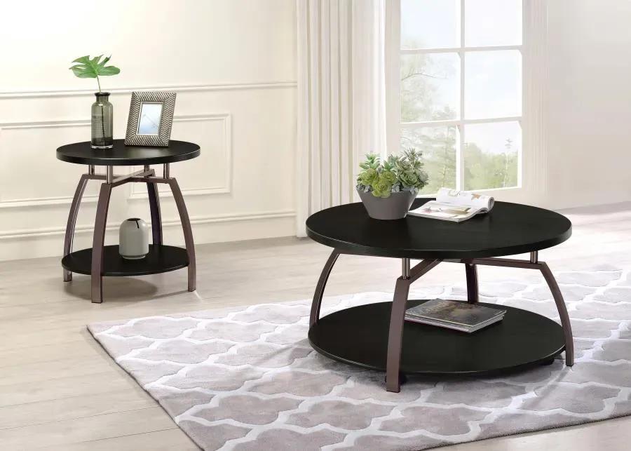 Dacre Round End Table Dark Grey and Black Nickel