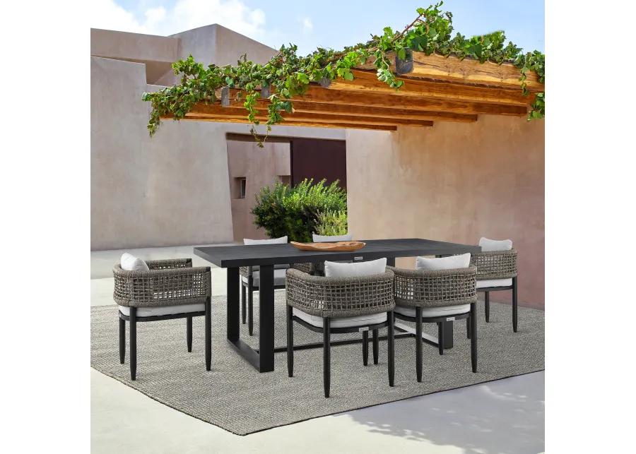 Alegria Outdoor Patio 7-Piece Dining Table Set in Aluminum with Grey Rope and Cushions