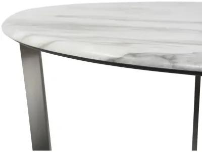 Llona 24" Round Side Table in White Marble Melamine with Brushed Stainless Steel Base