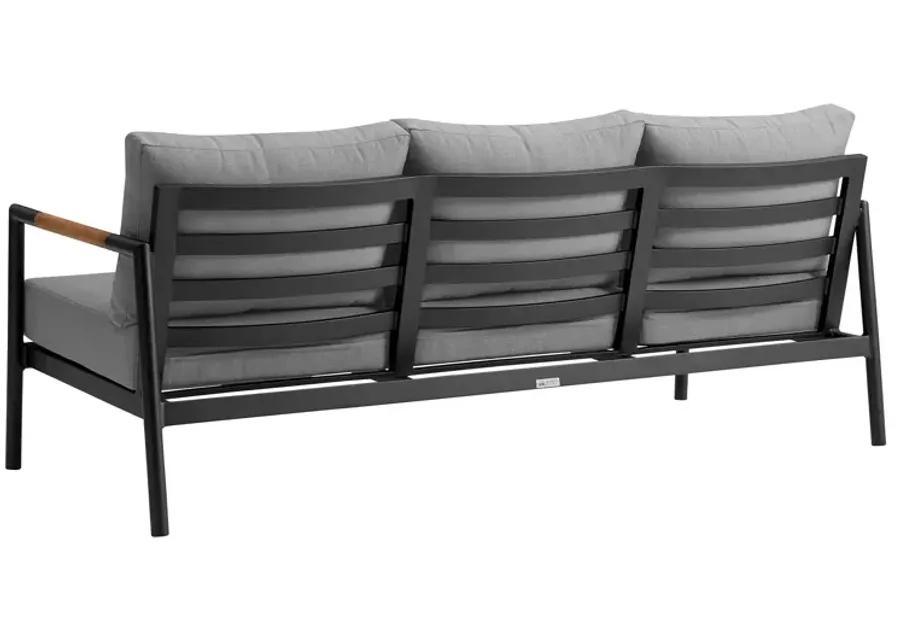 Crown 4 Piece Black Aluminum and Teak Outdoor Seating Set with Dark Gray Cushions