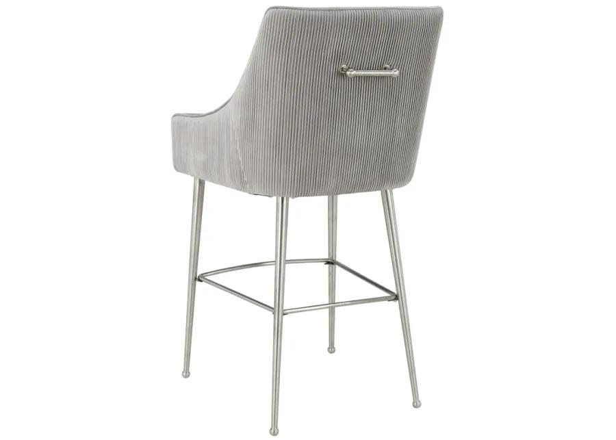 Beatrix Pleated Light Grey Velvet Counter Stool