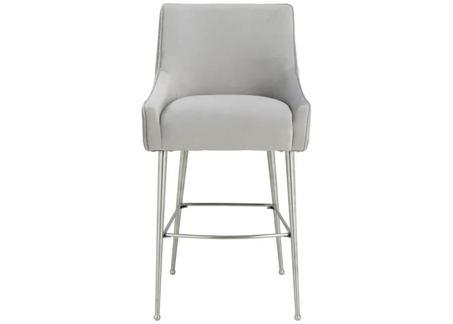 Beatrix Pleated Light Grey Velvet Counter Stool