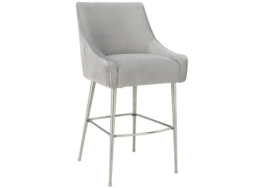 Beatrix Pleated Light Grey Velvet Counter Stool