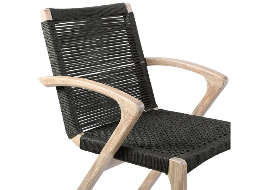 Nabila Outdoor Light Eucalyptus Wood and Charcoal Rope Dining Chairs - Set of 2