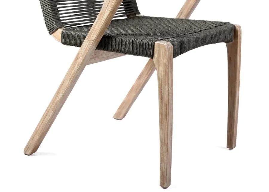 Nabila Outdoor Light Eucalyptus Wood and Charcoal Rope Dining Chairs - Set of 2