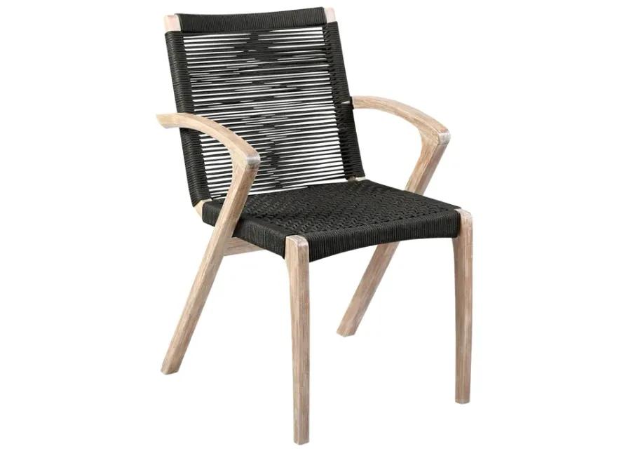 Nabila Outdoor Light Eucalyptus Wood and Charcoal Rope Dining Chairs - Set of 2