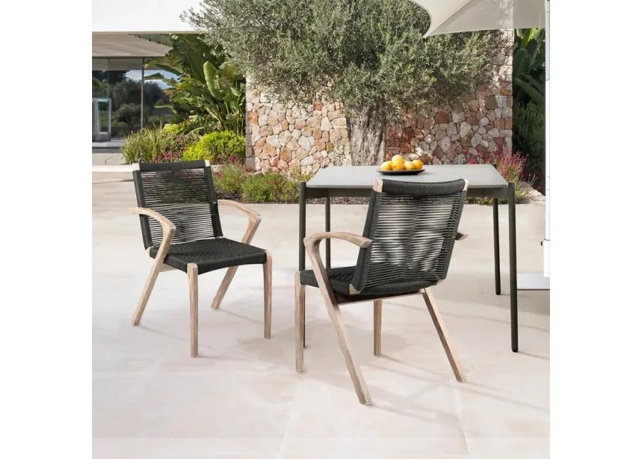 Nabila Outdoor Light Eucalyptus Wood and Charcoal Rope Dining Chairs - Set of 2