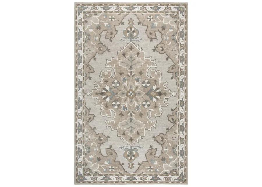 Resonant Tan/Dk.Tan Central Medallion Wool 10' x 13' Rectangle Rug