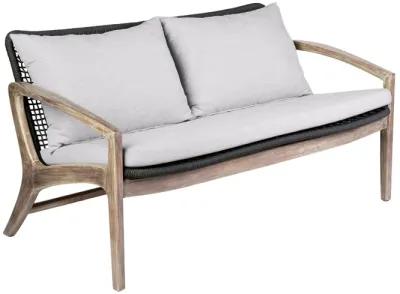 Brighton 4 Piece Outdoor Patio Seating Set in Light Eucalyptus Wood with Charcoal Rope and White Cushions